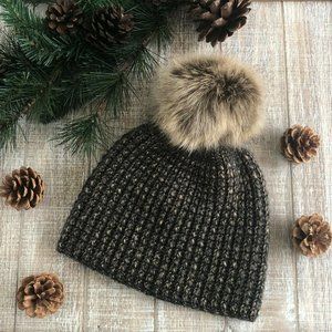 Handmade Crochet Brown Bronze Beanie Pom Pom Hat